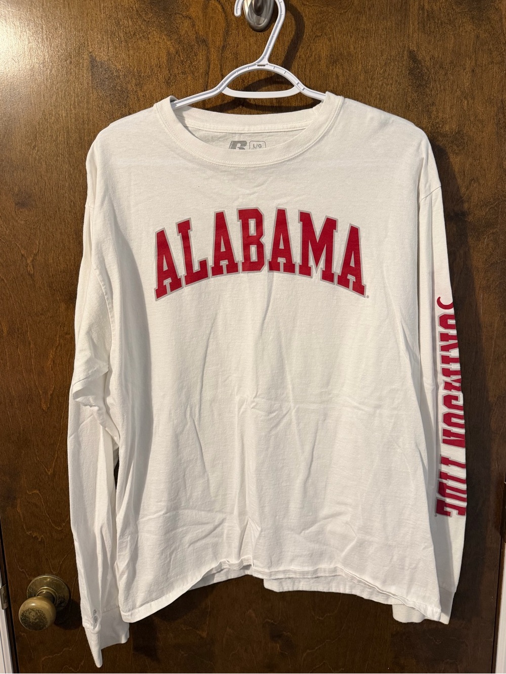 Russell Athletic White Alabama Tee with Red Logo Print